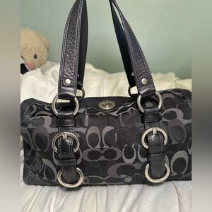 Coach Black Monogram Turn-lock Leather and Suede Satchel, F06Q-10145